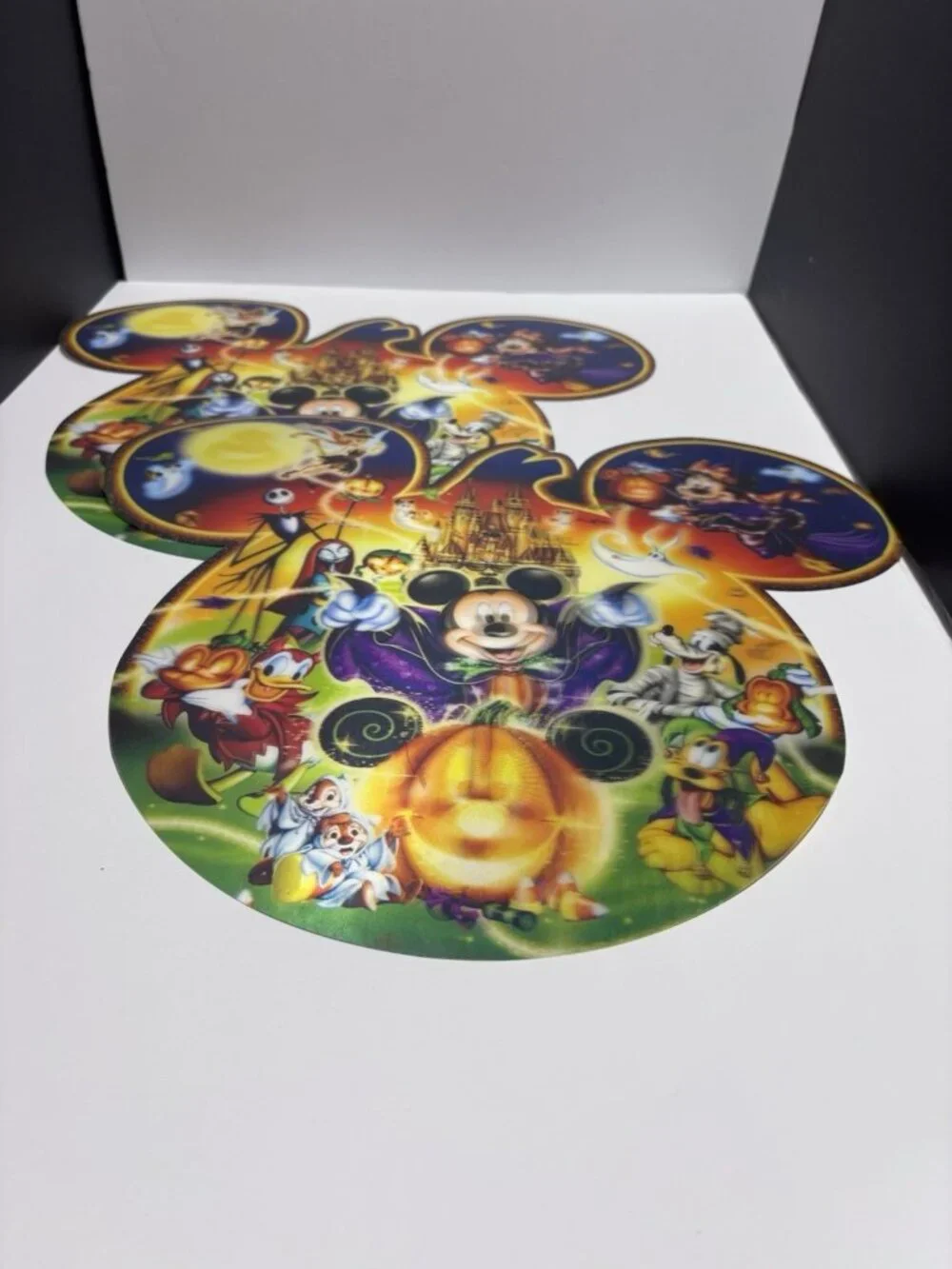3 Vintage Disney Mickey Halloween Lenticular 3D Holographic Vinyl Placemats.
